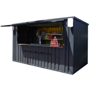 Durable 4×2 XL Meter Shipping Container Bar – Black RAL 9005 with Folding Canopy